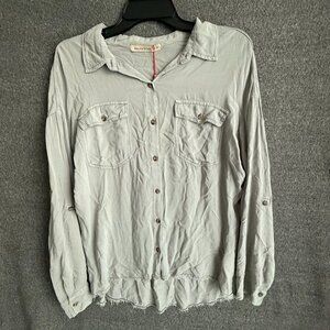 Wearables New Rayon Top Shirt Gray Womens Button-Down Blouse Size S